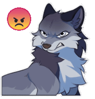 a sticker of a wolf with an angry face next to it