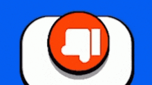 a blue background with a white circle and a red circle with a thumbs up icon in it