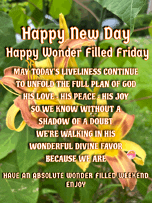 a picture of a flower with the words happy new day happy wonder filled friday