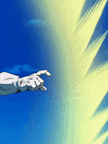 a person 's hand is pointing to the sky