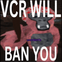 a picture of a gorilla with the words vcr will ban you on it