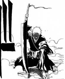 a black and white drawing of a person holding a sword