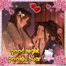 a picture of a man and a woman with the words good night pookie bear