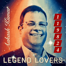 a poster of a man with glasses and the words legend lovers on the bottom