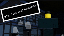 two time used backstab is written on a sign above a robot