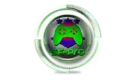 a green and purple video game controller with the words sf-pro on it .