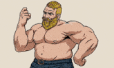 a cartoon drawing of a shirtless man with a beard