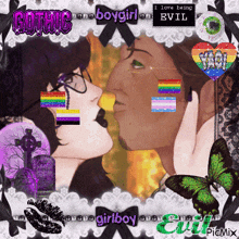 a picture of a man and woman kissing with the words gothic boygirl on the top