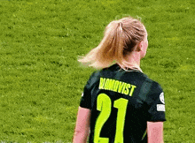 a female soccer player with the name blomqvist on her back