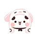 a cartoon of a panda wearing a bunny hat with a smile on its face .