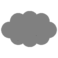 a gray cloud with a white background and two black dots