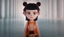 a close up of a cartoon character standing in front of a window .