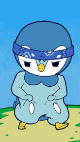 a cartoon of a penguin wearing a bandana around its head