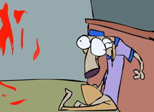 a cartoon drawing of a person with big eyes and a blue hat