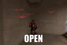 a screenshot of a video game with the word open on the bottom