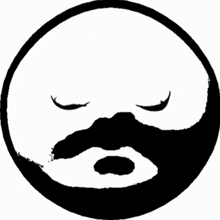 a black and white smiley face with a mustache and eyes