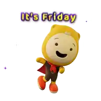 a cartoon character says it 's friday with a yellow hat