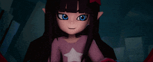 a cartoon girl with blue eyes and a pink shirt with a white star on it