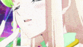 a girl with green hair has a music note in her hair