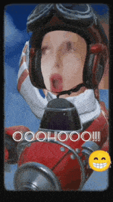 a cartoon of a woman wearing a helmet and goggles says ooohooo !!!