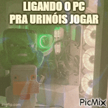 a picture of a toilet with the words " ligando o pc pra urinois jogar "