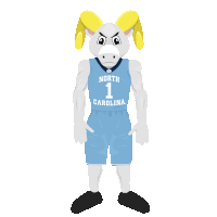 a cartoon of a goat wearing a north carolina jersey and shorts