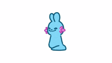 a cartoon drawing of a blue bunny with pink ears
