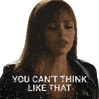 a woman wearing a leather jacket says " you can 't think like that "