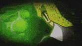 a green background with a drawing of a person 's face on it