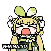 a cartoon of a girl with a bow on her head and the word verinaisu on the bottom .