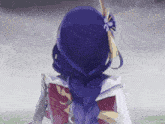 a girl with purple hair and a flower in her hair