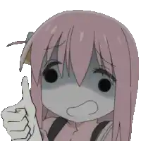 a pink haired anime girl is giving a thumbs up sign .