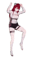 a girl with red hair is dancing in a white outfit