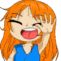 a cartoon girl with orange hair and a blue shirt is covering her face with her hand
