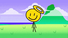 a yellow stick figure with a halo on his head