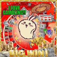 a picture of a rabbit with the words i love gambling on it