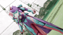 a robot with a purple cape and a watch that says ' 00 ' on the back