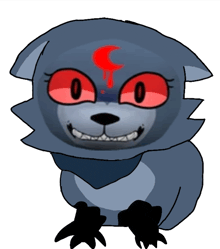 a cartoon drawing of a wolf with red eyes and a bloody crescent moon
