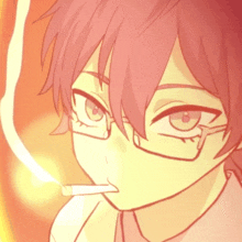 a drawing of a girl with glasses smoking a cigarette