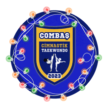 a logo for combas gymnastik taekwondo surrounded by lights