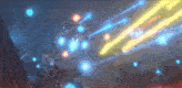 a bunch of lights are coming out of a building