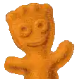 a pixel art of a gummy bear with a smiling face and arms .
