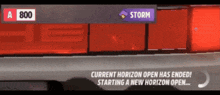 a screenshot of a video game says current horizon open has ended and starting a new horizon open
