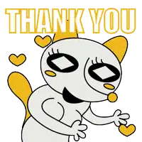 a cartoon cat with hearts and the words thank you