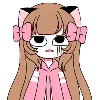 a drawing of a girl with long brown hair and pink bows on her ears