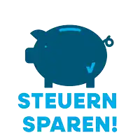 a piggy bank with a check mark and the words steuern sparen written below it