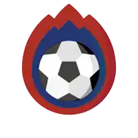 a soccer ball in a red blue and white circle with the word machin below it