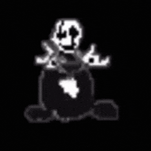 a black and white pixel art of a man in a suit and tie with a black background .