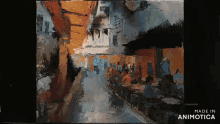 a painting of a street scene is made in animatica