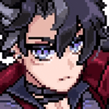 a pixel art of a girl with glasses and a red jacket